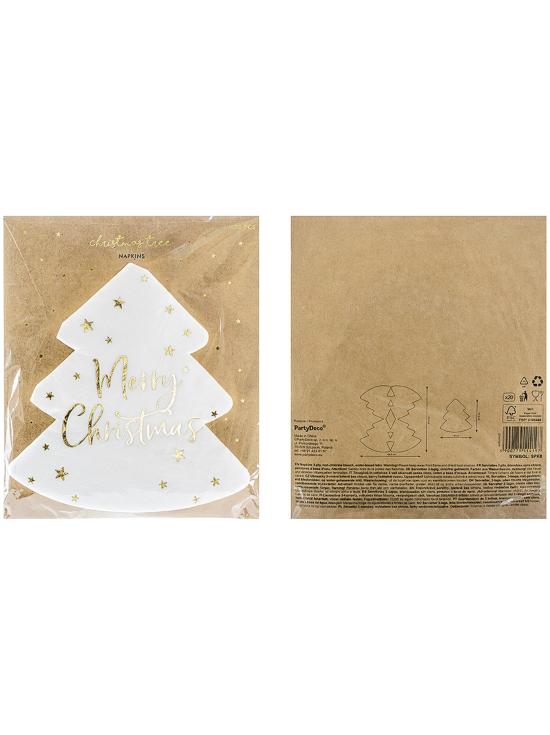 20 servilletas navideñas Merry Christmas con forma de árbol (16 x 16,5 cm)