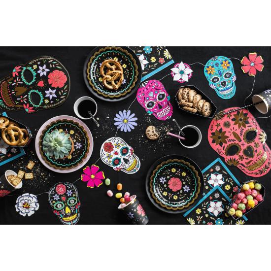 20 servilletas negra con estampado de flores de papel (33x33 cm) - Dia de Los Muertos Collection