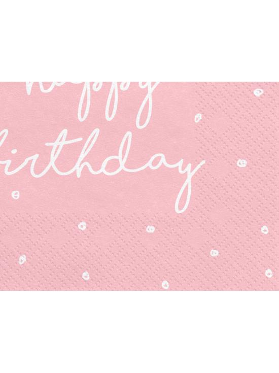 20 servilletas rosas "Happy Birthday" de papel (33x33 cm) - Happy Birthday