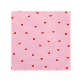 20 servilletas rosas con corazones rosas (33x33 cm) - Valentine Collection