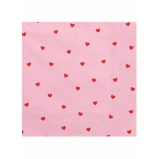 20 servilletas rosas con corazones rosas (33x33 cm) - Valentine Collection