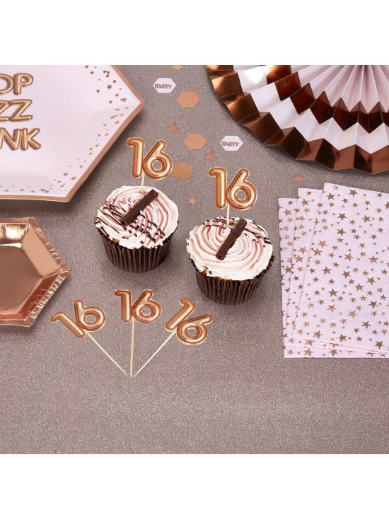 20 toppers decorativos "16" en oro rosa - Glitz & Glamour Pink & Rose Gold