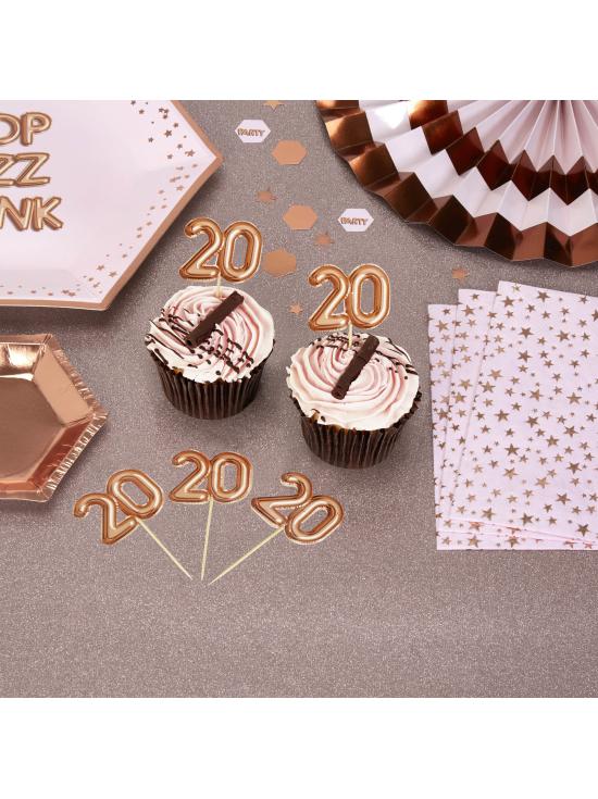 20 toppers decorativos "20" en oro rosa - Glitz & Glamour Pink & Rose Gold