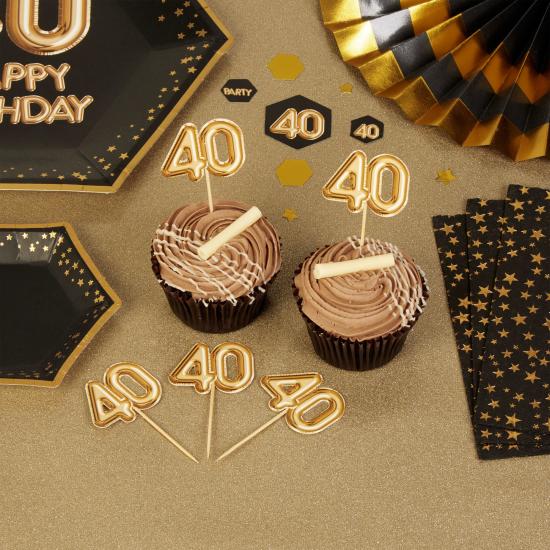 20 toppers decorativos "40" en dorado - Glitz & Glamour Black & Gold