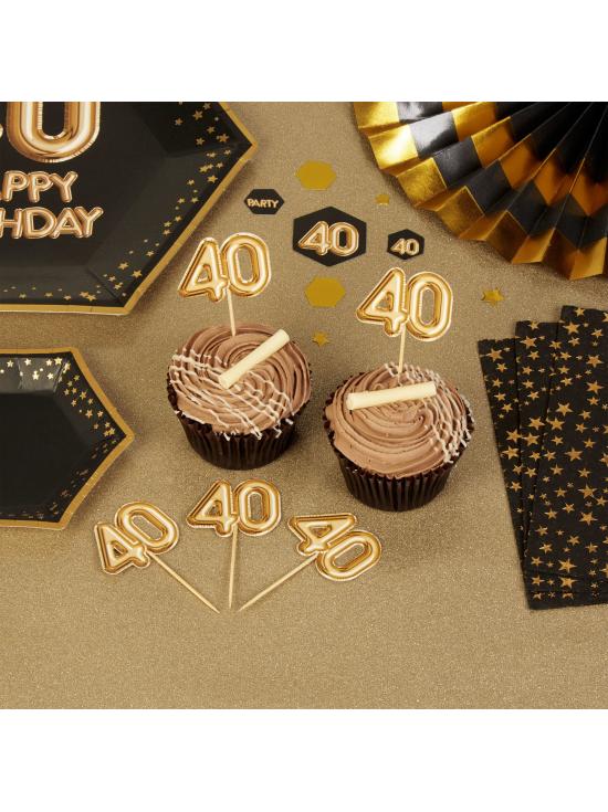 20 toppers decorativos "40" en dorado - Glitz & Glamour Black & Gold