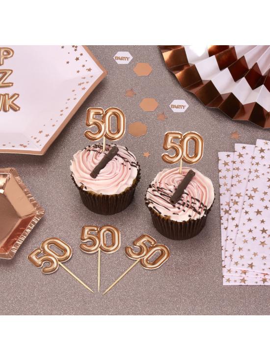 20 toppers decorativos "50" en oro rosa - Glitz & Glamour Pink & Rose Gold