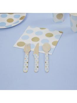 24 cubiertos de lunares rosas de madera - Pattern Works Blue