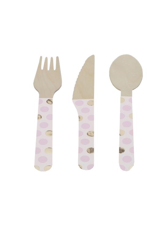 24 cubiertos de lunares rosas de madera - Pattern Works Pink