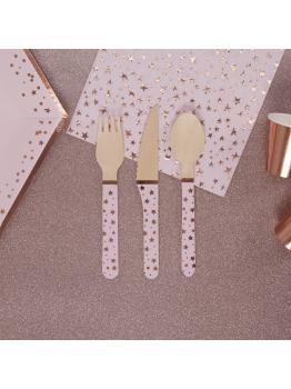 24 cubiertos de madera - Glitz & Glamour Pink & Rose Gold