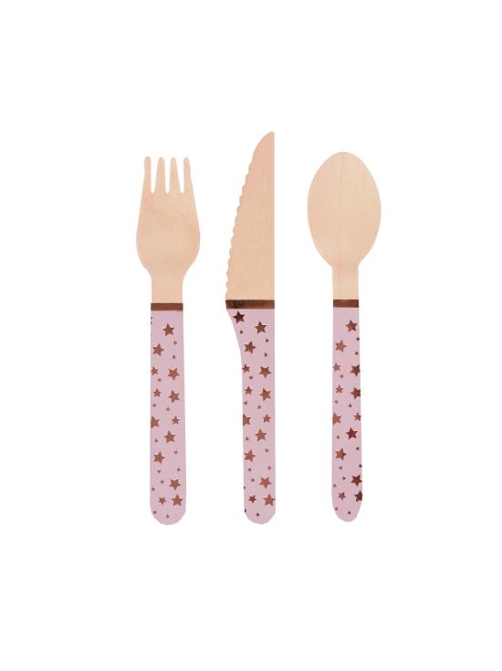 24 cubiertos de madera - Glitz & Glamour Pink & Rose Gold