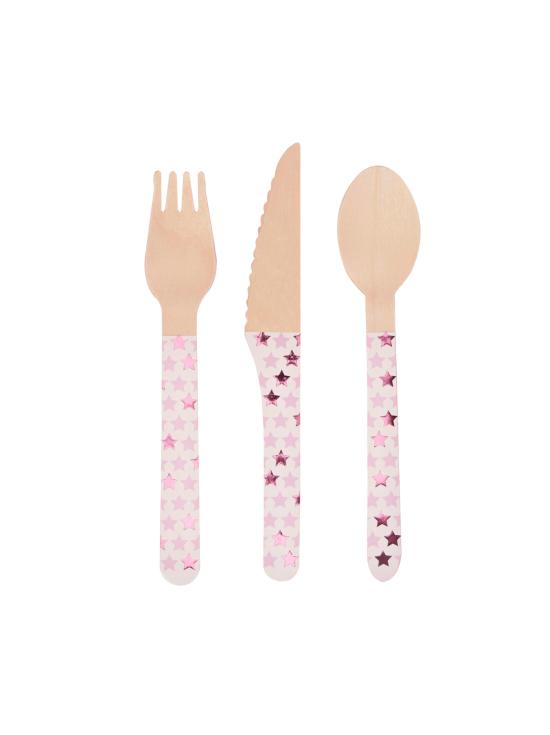 24 cubiertos de madera - Pink Star