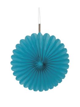 3 Abanicos de papel decorativos aguamarina (15,2 cm) - Línea Colores Básicos