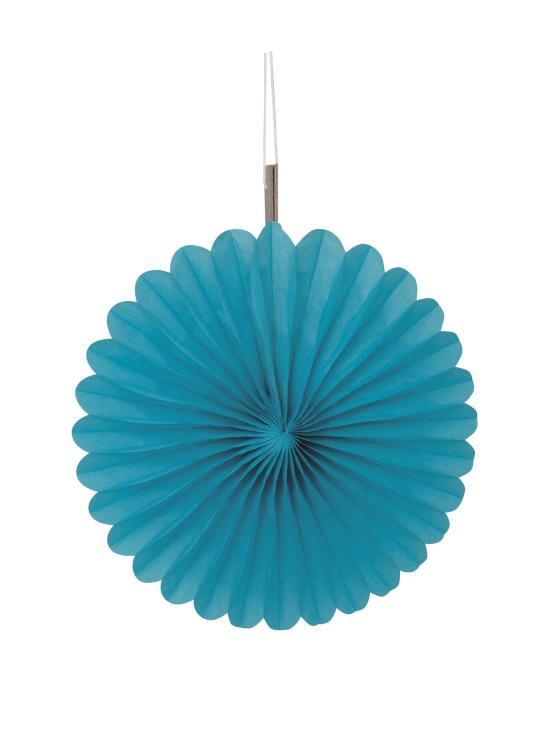 3 Abanicos de papel decorativos aguamarina (15,2 cm) - Línea Colores Básicos