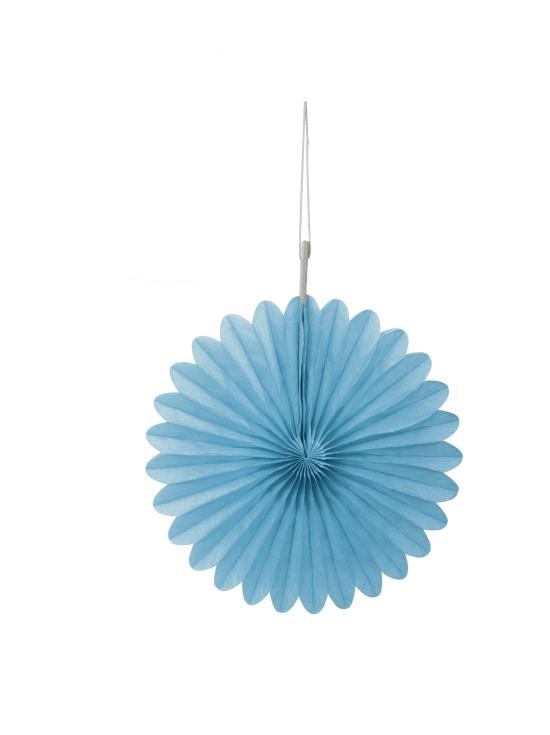 3 Abanicos de papel decorativos azul cielo (15,2 cm) - Línea Colores Básicos