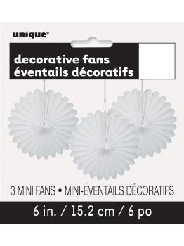 3 Abanicos de papel decorativos blancos (15,2 cm) - Línea Colores Básicos