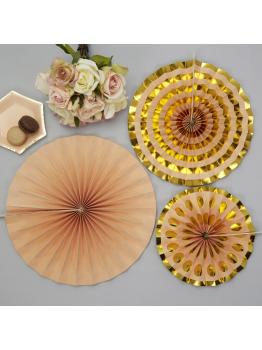 3 Abanicos de papel decorativos dorados (21-26-30 cm) - Colour Block Marble