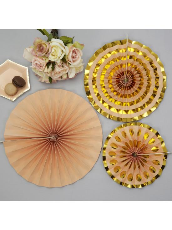 3 Abanicos de papel decorativos dorados (21-26-30 cm) - Colour Block Marble