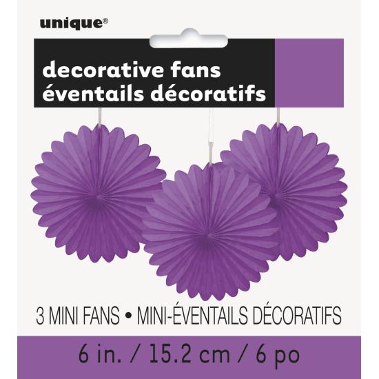 3 Abanicos de papel decorativos morados (15,2 cm) - Línea Colores Básicos