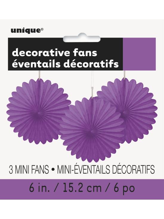 3 Abanicos de papel decorativos morados (15,2 cm) - Línea Colores Básicos
