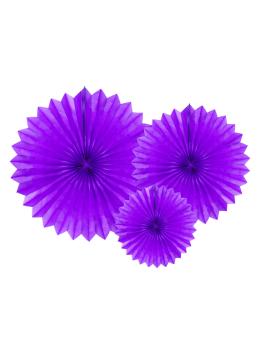 3 Abanicos de papel decorativos morados (25-20-30 cm)