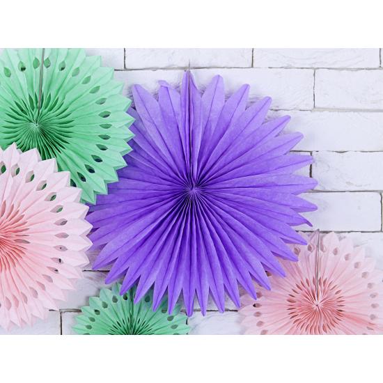 3 Abanicos de papel decorativos morados (25-20-30 cm)