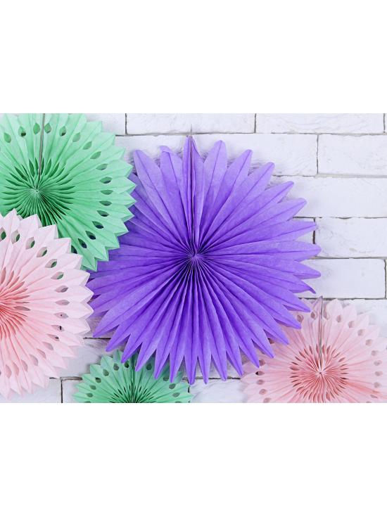 3 Abanicos de papel decorativos morados (25-20-30 cm)