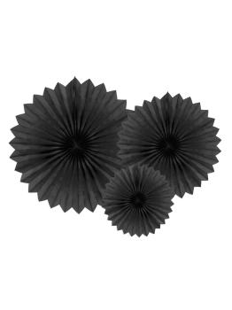 3 Abanicos de papel decorativos negros (20-30-40 cm)