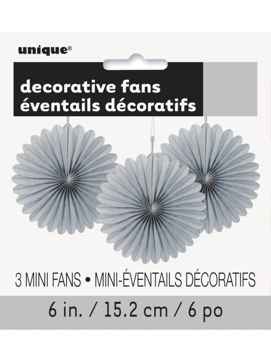 3 Abanicos de papel decorativos plateados (15,2 cm) - Línea Colores Básicos
