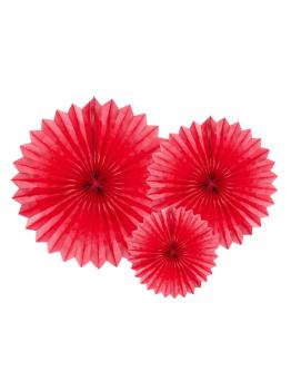 3 Abanicos de papel decorativos rojos (20-30-40 cm)