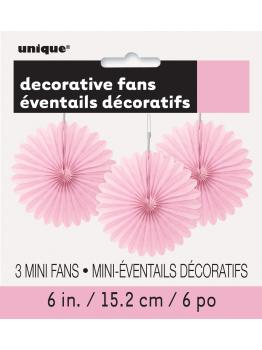 3 Abanicos de papel decorativos rosa claro (15,2 cm) - Línea Colores Básicos