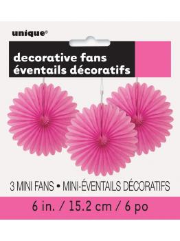 3 Abanicos de papel decorativos rosas (15,2 cm) - Línea Colores Básicos