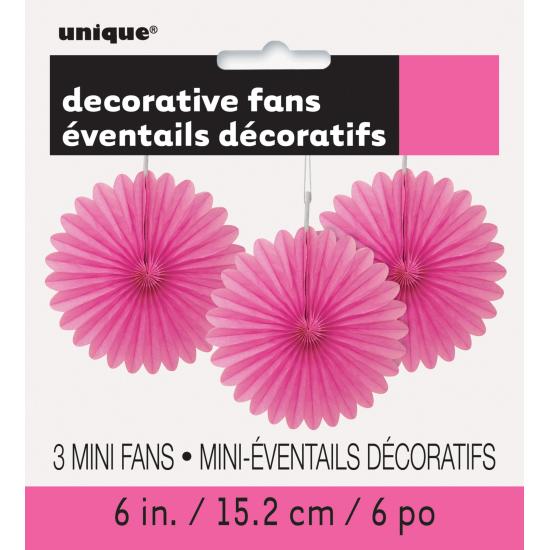 3 Abanicos de papel decorativos rosas (15,2 cm) - Línea Colores Básicos