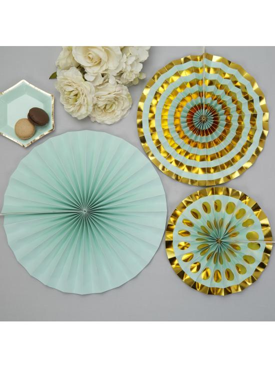 3 Abanicos de papel decorativos variados (21-26-30 cm) - Colour Block Marble