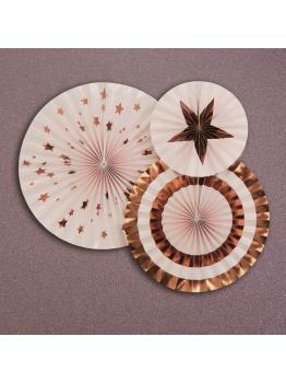 3 Abanicos de papel decorativos variados (21-26-30 cm) - Glitz & Glamour Pink & Rose Gold