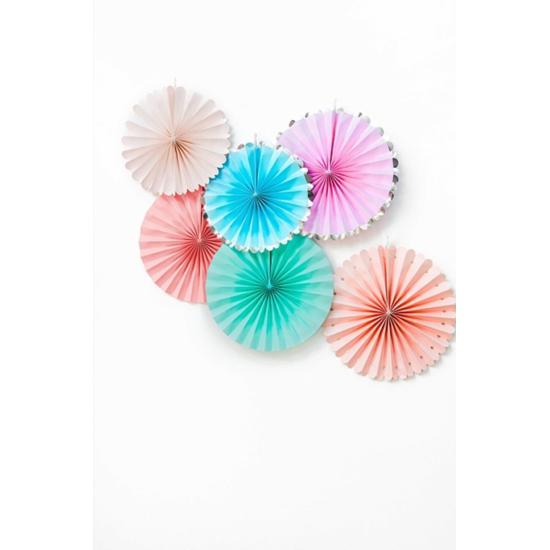 3 Abanicos de papel decorativos variados en tonos pastel y borde plateado (21-25-30 cm) - Unicorn