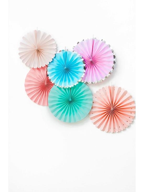 3 Abanicos de papel decorativos variados en tonos pastel y borde plateado (21-25-30 cm) - Unicorn
