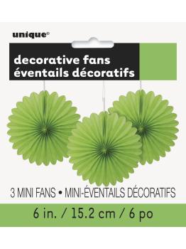 3 Abanicos de papel decorativos verde lima (15,2 cm) - Línea Colores Básicos