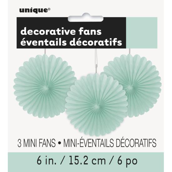3 Abanicos de papel decorativos verde menta (15,2 cm) - Línea Colores Básicos