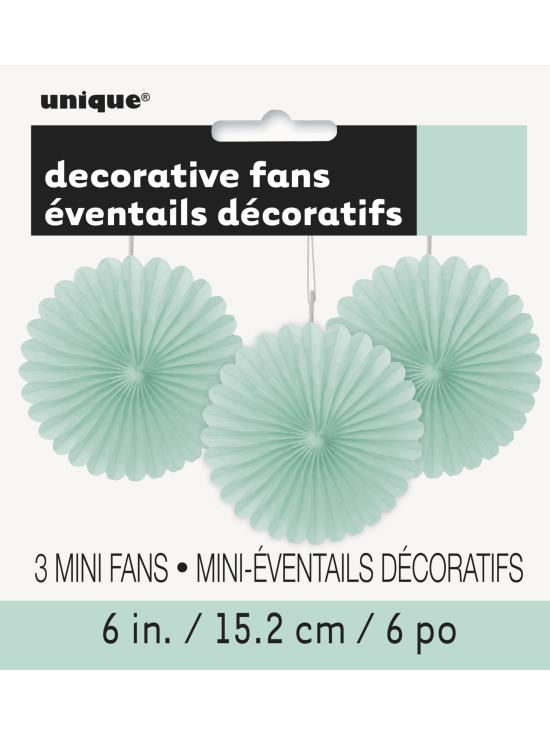 3 Abanicos de papel decorativos verde menta (15,2 cm) - Línea Colores Básicos