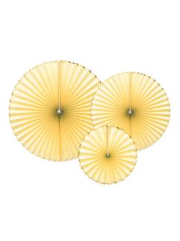3 abanicos de papel decorativos amarillos con borde dorado - Yummy