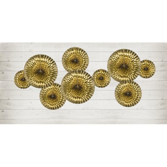 3 abanicos de papel decorativos dorados