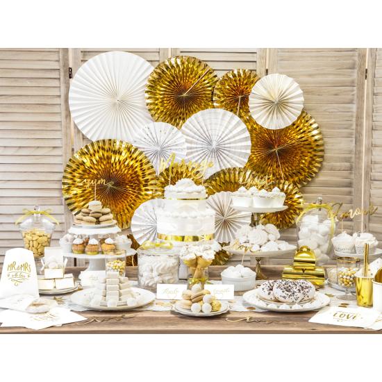 3 abanicos de papel decorativos dorados