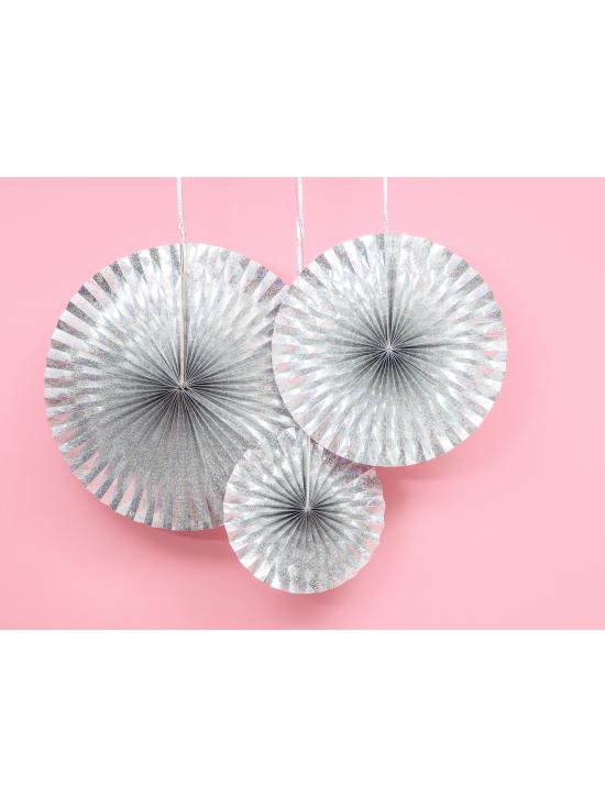 3 abanicos de papel decorativos holográficos