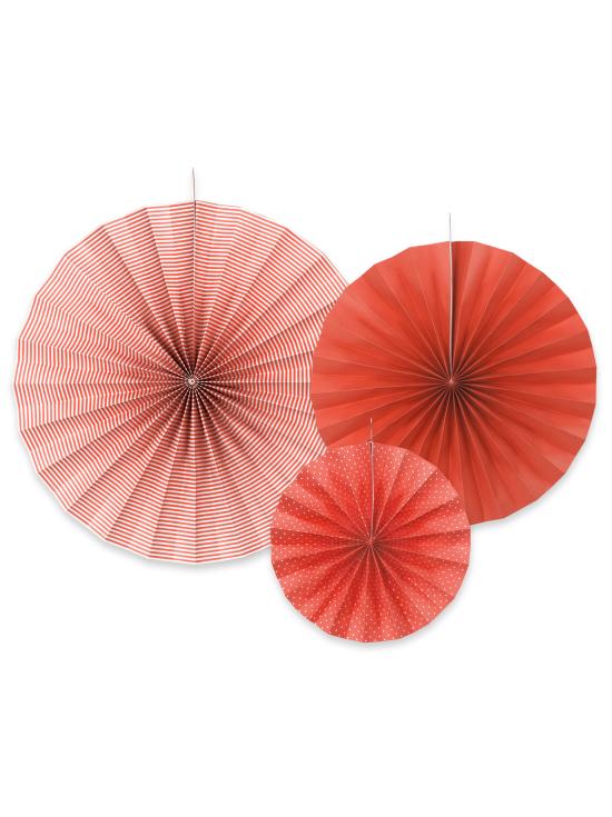 3 abanicos de papel decorativos rojos