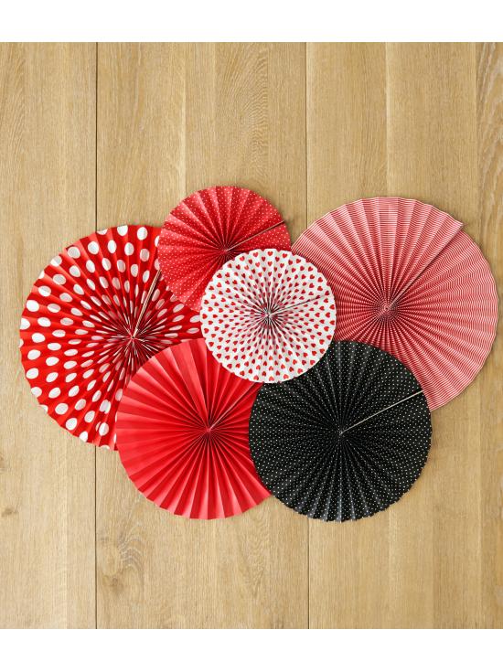 3 abanicos de papel decorativos rojos