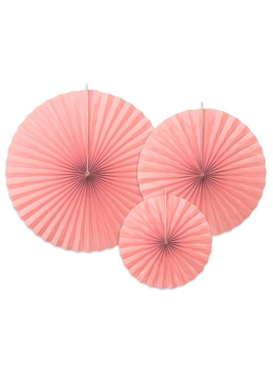 3 abanicos de papel decorativos rosas pastel