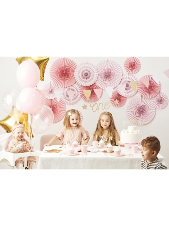 3 abanicos de papel decorativos rosas pastel
