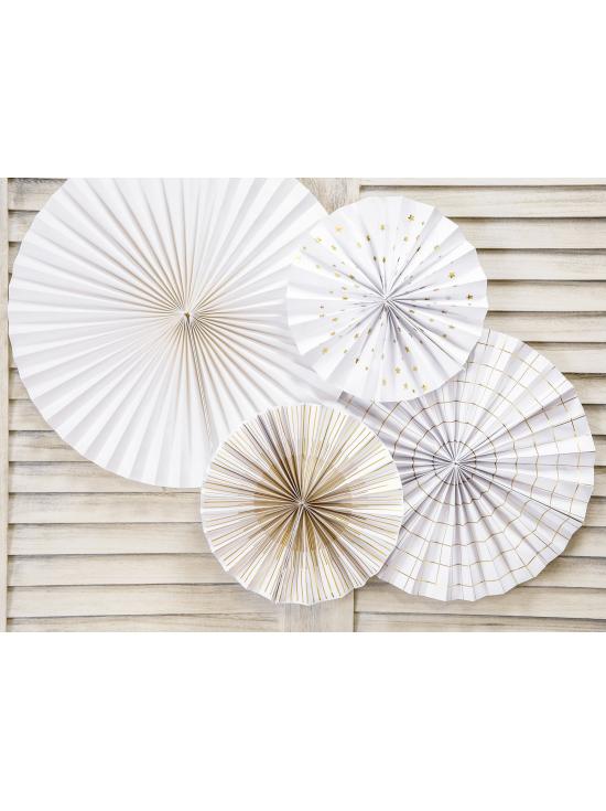 4 abanicos de papel decorativos blancos