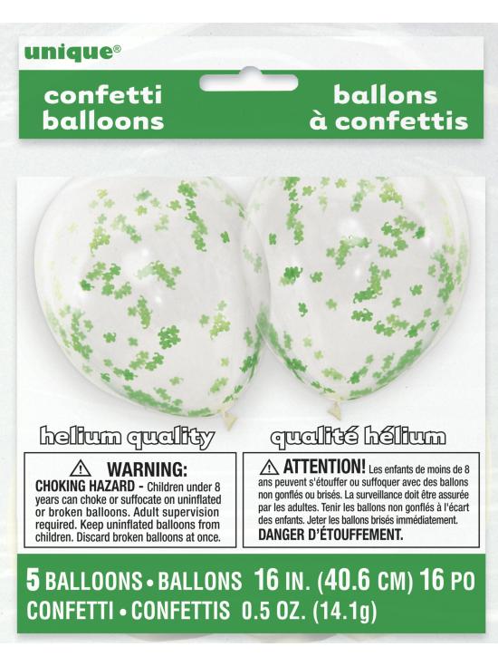 5 globos de látex con confeti de tréboles (40,64 cm)