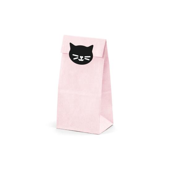 6 bolsas rosas de papel con pegatinas de gatos - Meow Party